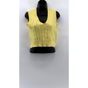 MORE TO COME Women's Yellow Cable Knit V-Neck Vest SZ S
